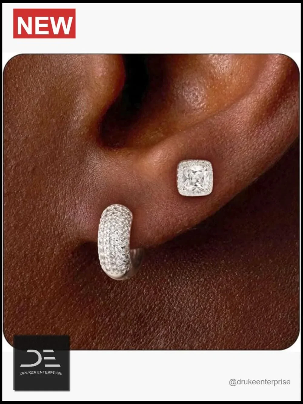 2 Pairs 14K Gold/Silver-Plated CZ Stud & Hoop Earrings Set for Men Women